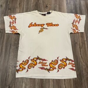 Men’s Vintage Johnny Blaze Dragon All Over Print T-shirt White Gold Orange Sz XL